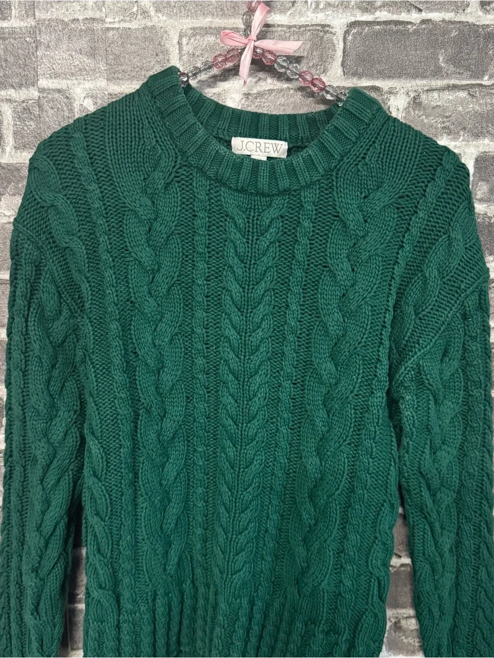 J. Crew Cable-knit crewneck sweater Midnight Foliage dark green